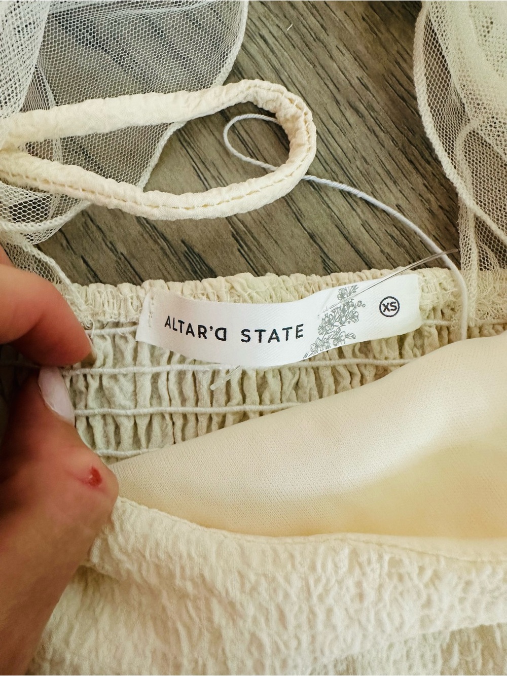 Altar'd State Cream Smocked Crop Top with Tie Straps - Picture 2 of 2